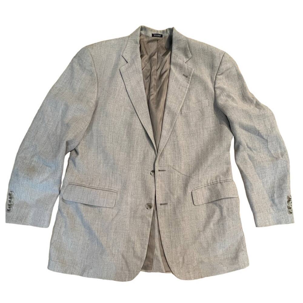 Robert Stock Signature Sports Coat Two Button‎ Beige Brown Linen Blend Size 44L